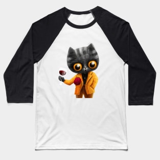 Cute cat in yellow jacket with wine Baseball T-Shirt